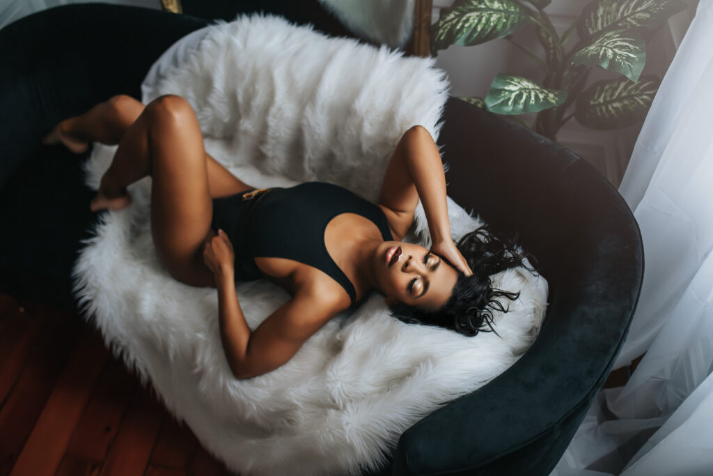 Ebony Boudoir, female empowerment with Black Lace Boudoir Photography session.